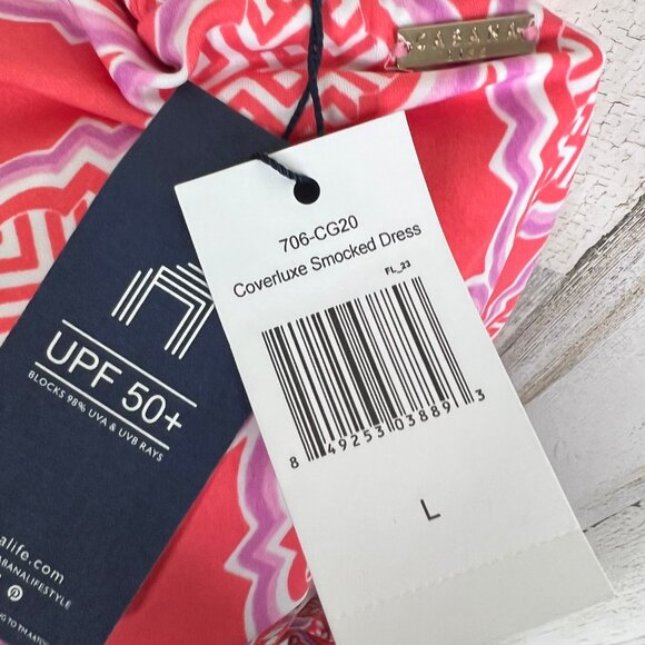 NEW! Coral Geo Off The Shoulder Dress Wowens Size Large Vacation Resort Wear - Picture 7 of 14